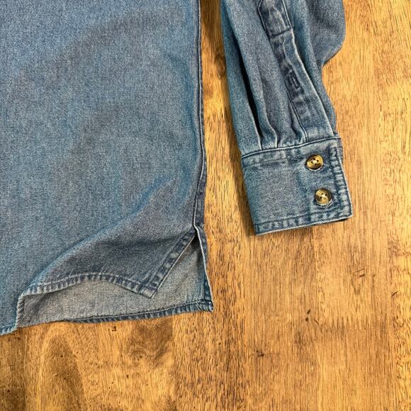 Halloween VTG Denim Shirt Jack-O-Lanterns Black Cat Embroidered Unisex Small - Picture 9 of 10